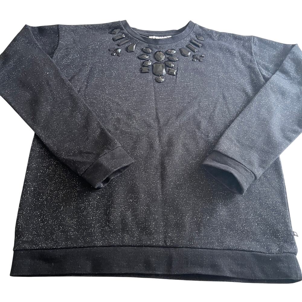 Molo Maila Girls Black Glitter Rhinestone Gem Embellished Sweatshirt 176 US16